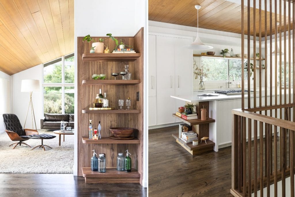 Contrasting wood tones in a Mid-century home by Decorilla designer, Sierra H. 