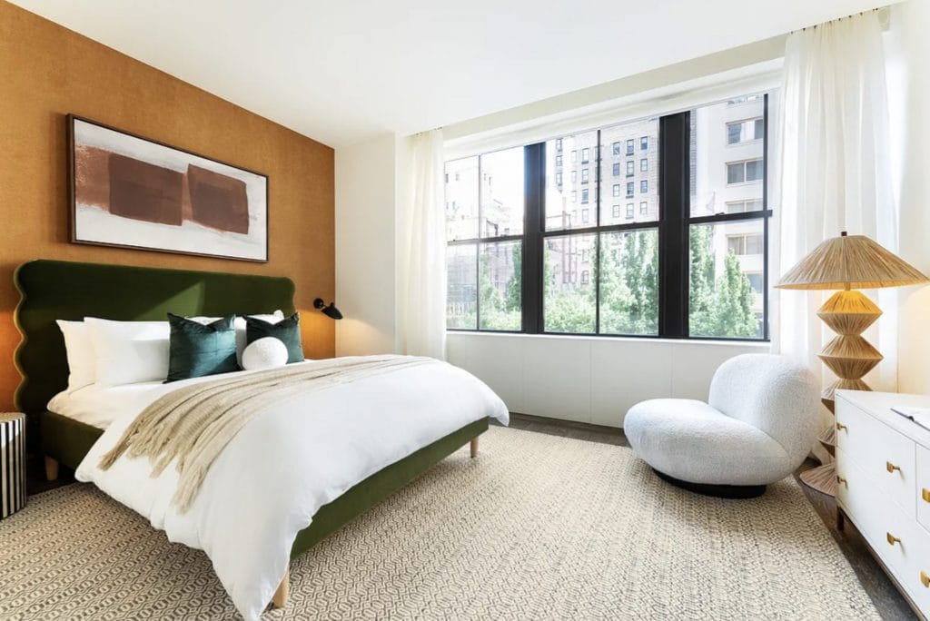 Eclectic minimal bedroom by Decorilla designer, Leanna S. 