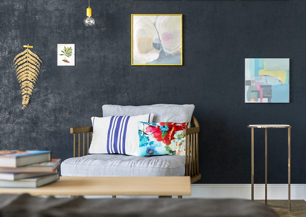 Eclectic seating area with stucco wall texture style by DECORILLA designer, Darya N. 