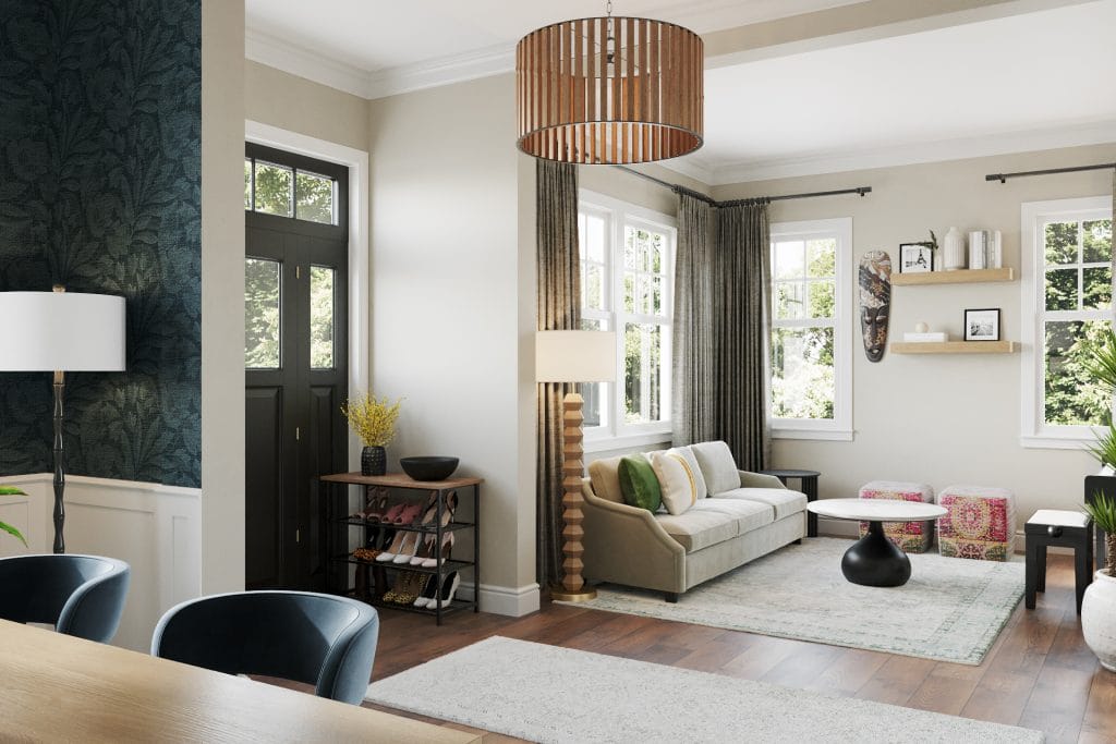 Functional details in Craftsman hallway interior design by Decorilla