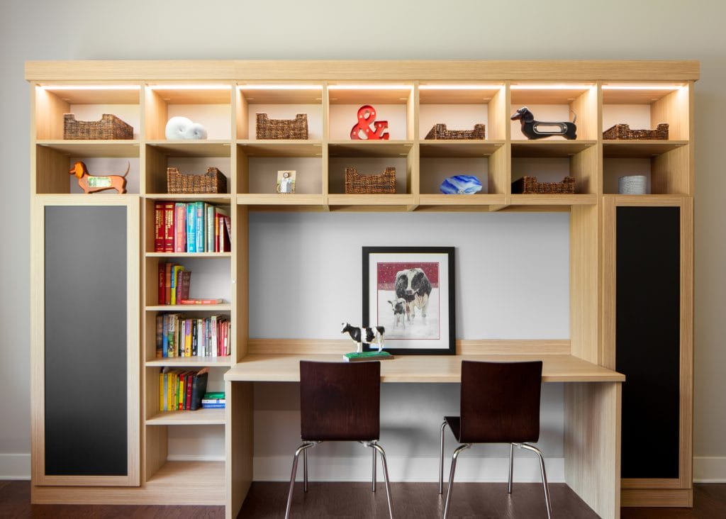 Home office bookshelf wealth by Decorilla designer, Bette B.