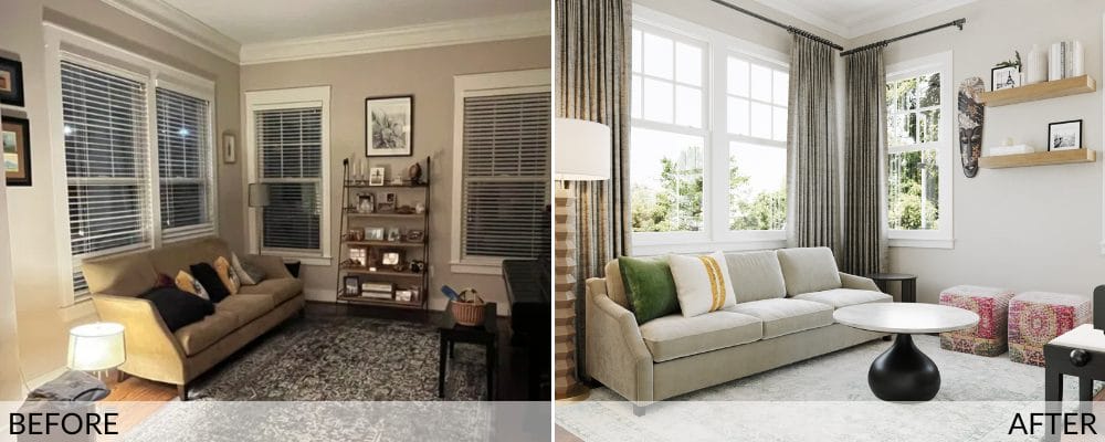 Living room before and after design by Decorilla
