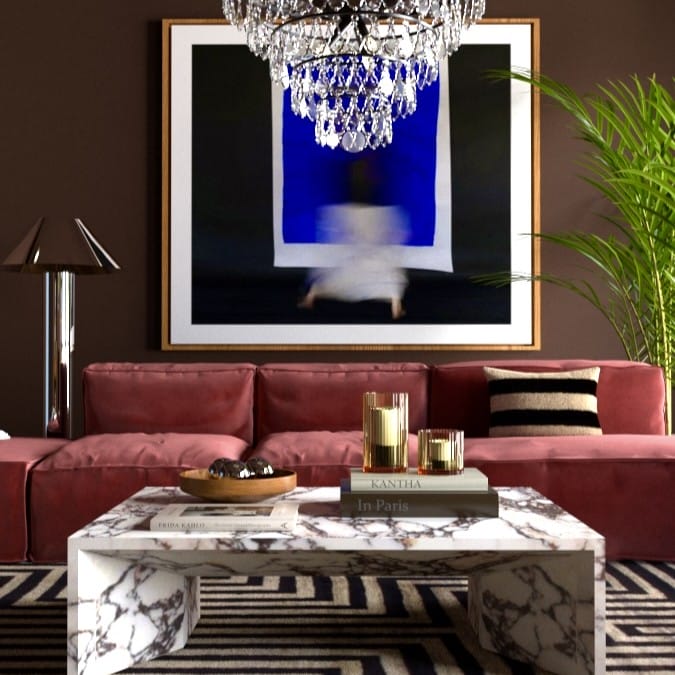 Oversized art adds volume to this loud luxury space by Decorilla designer, Marya W.