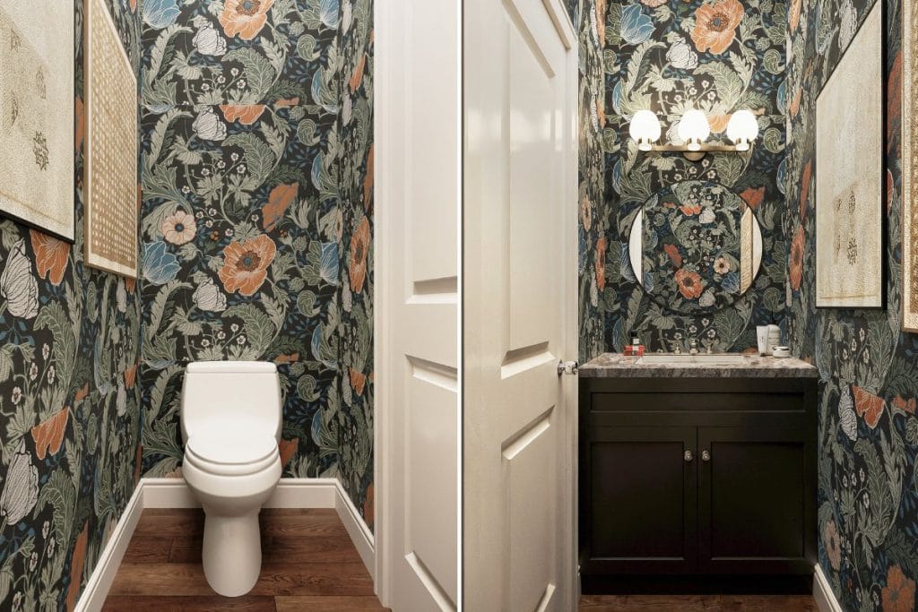 Powder room in a Craftsman style house interior by Decorilla