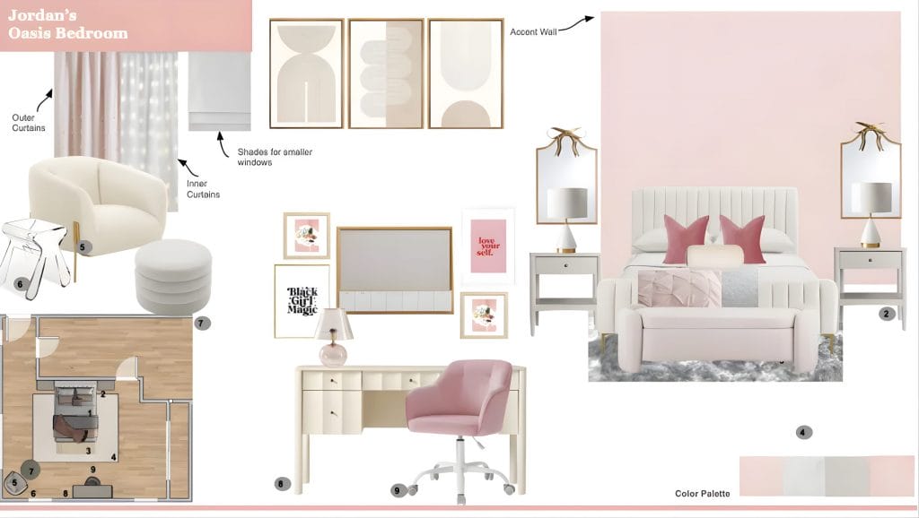 Preliminary bespoke bedrooms proposal by Decorilla designer, Shameika B.