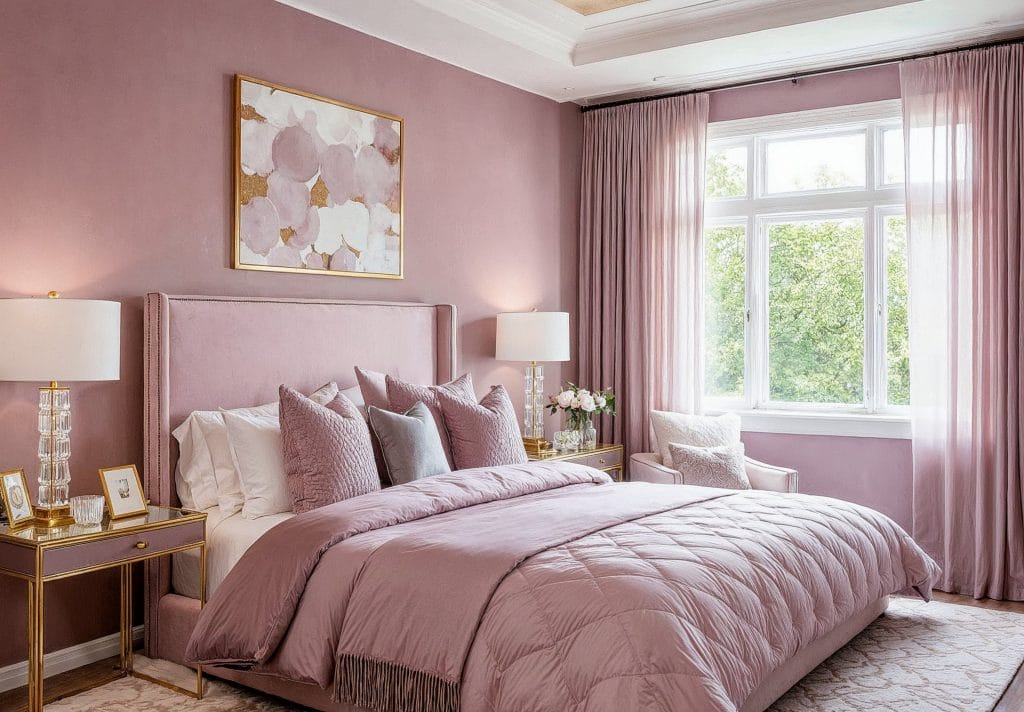 Soothing bedroom colors with glam accents by Decorilla