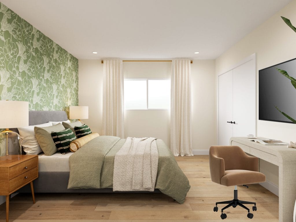 Textural restraint defines this bespoke bedroom furniture layout by Decorilla