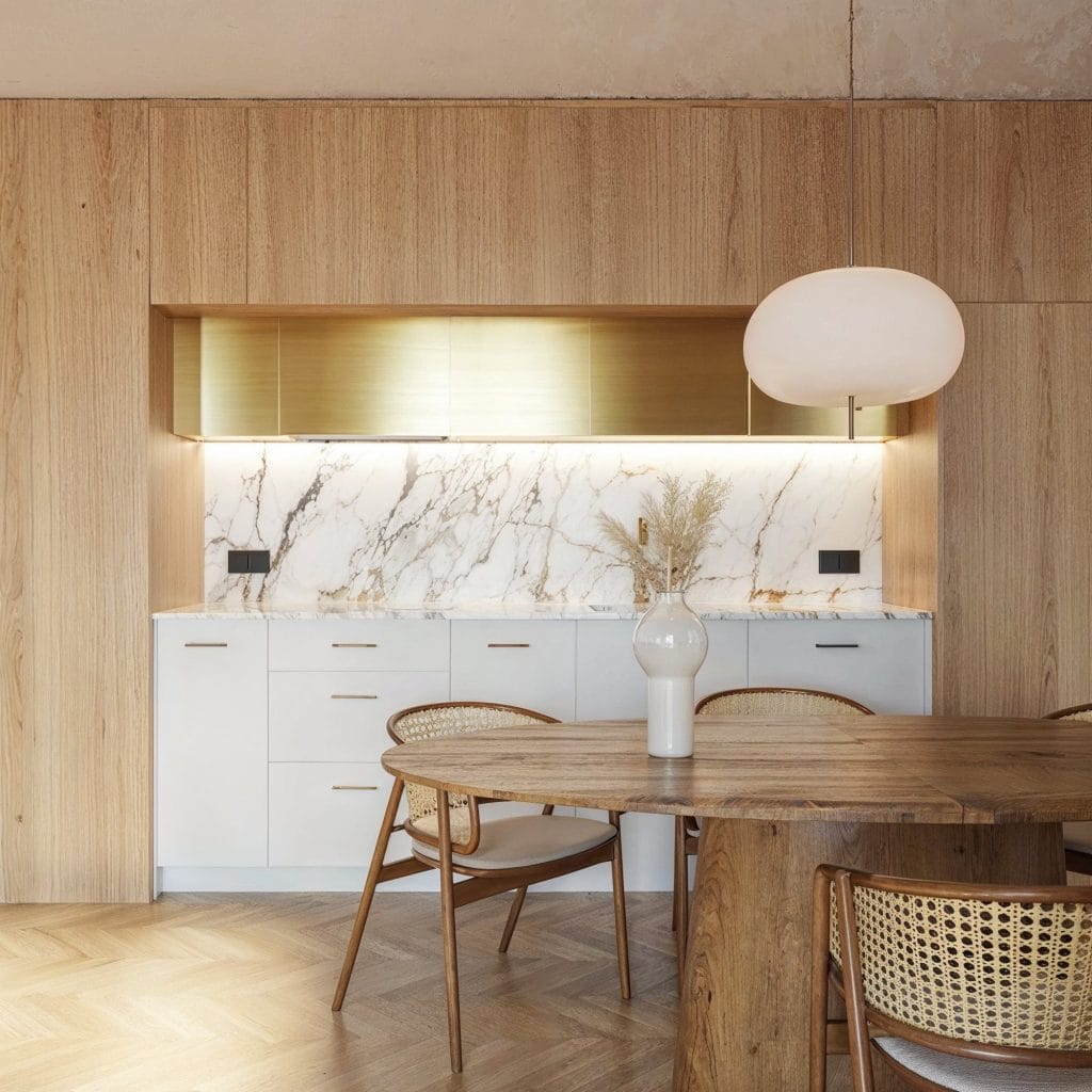 Warm minimalist kitchen by Decorilla designer, Kristina B. 