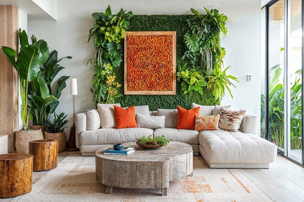 modern living room textured feature wall by DECORILLA