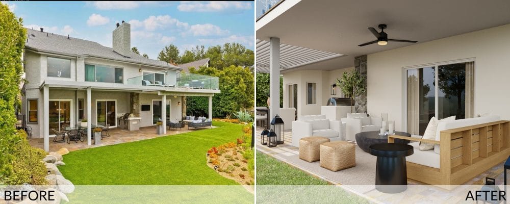 Bespoke patio before and after design by Decorilla