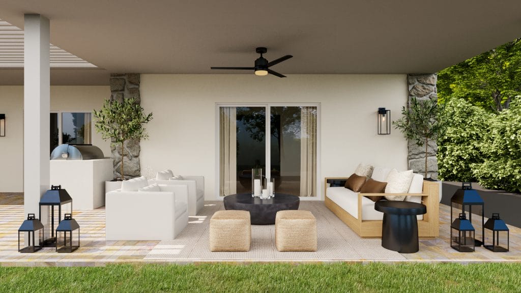Calm materials and proper fit in a bespoke patio design by Decorilla