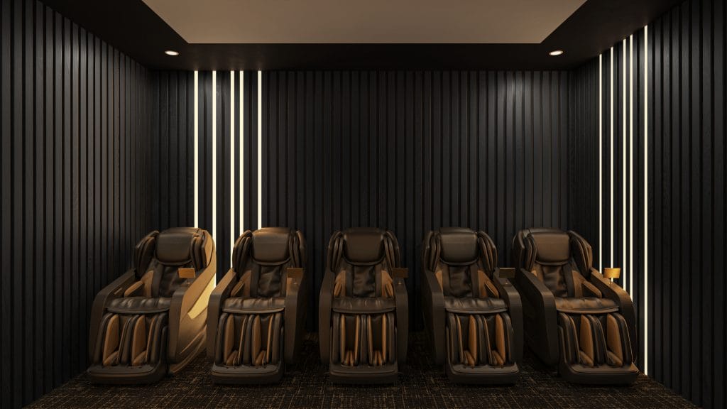 High-end relaxation room and luxury office interior design by Decorilla