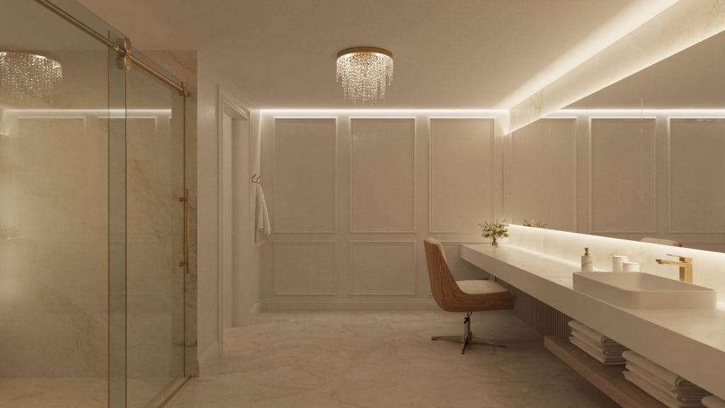Luxury restroom design inside the luxury office interior by Decorilla