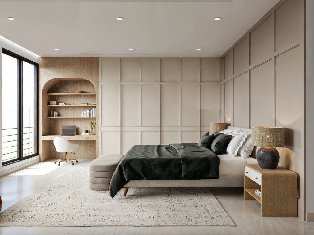 Modern neutral bedroom interior design by Decorilla