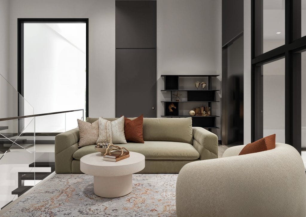 Modern neutral living room by Decorilla