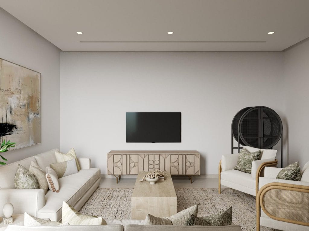 Modern neutral living room by Decorilla