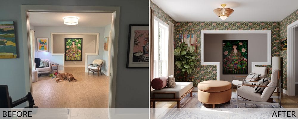 Reading room before and after design by Decorilla