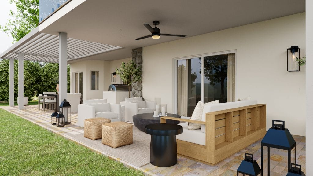 Structure over styling in the bespoke patio furniture layout by Decorilla