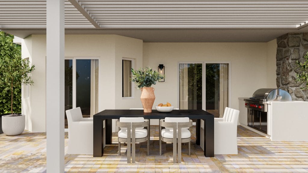 Subtle rhythm and custom surfaces in a custom patio design by Decorilla