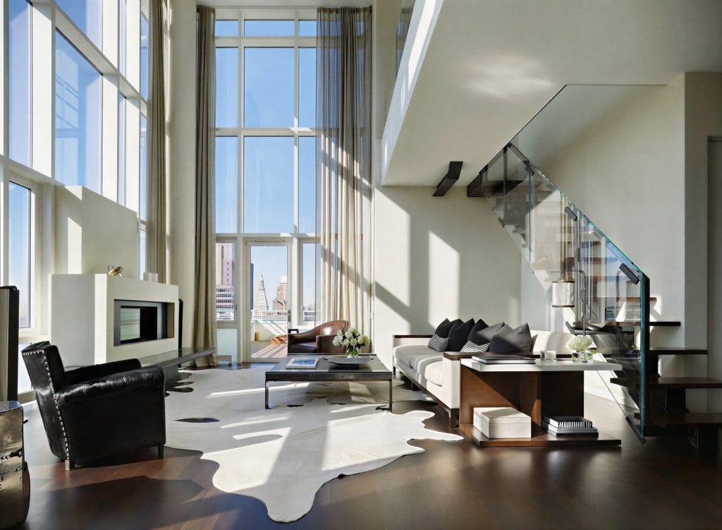 The cow print trend in a living room by Decorilla designer, George R.