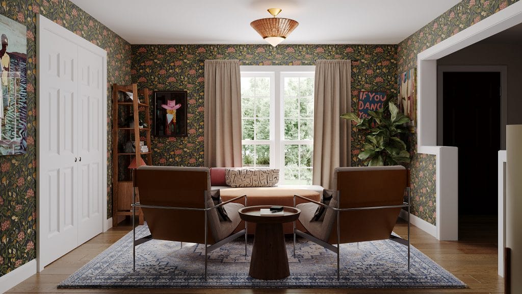 Window light meets low shelving in this reading room design by Decorilla