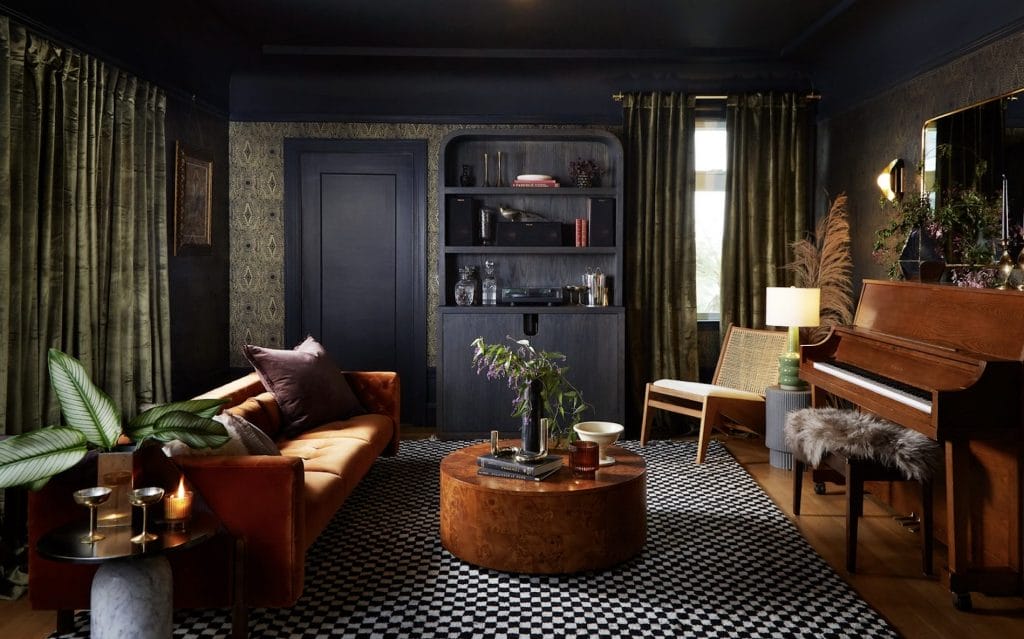 Eclectic living room with shambolism decor by DECORILLA designer, Bridget B. 