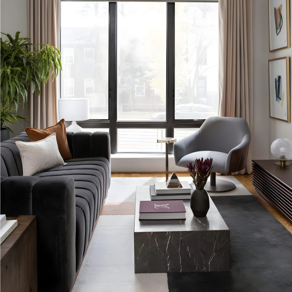 Interior design basics applied in a small eclectic living room by Decorilla designer, Dorian R_png