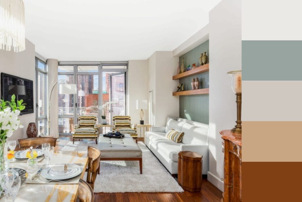Earth-tone living and dining room by Decorilla designer, Joyce T