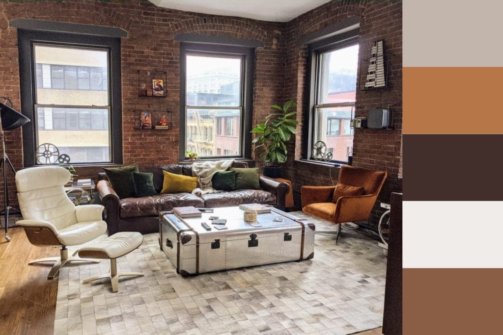 Earth-toned NY loft living room by Decorilla designer, Joyce T.