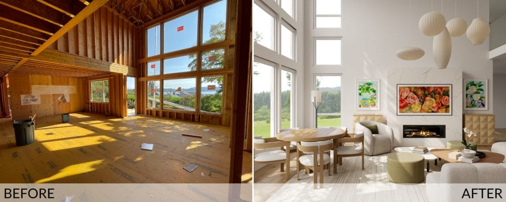 Modern minimal house interior before and after design by Decorilla
