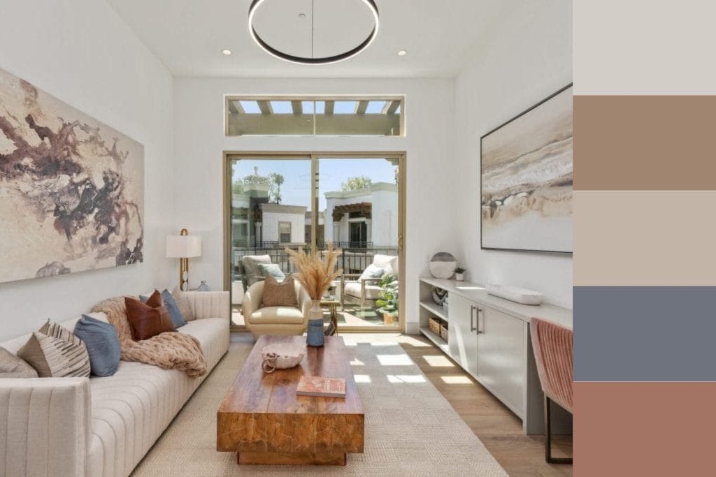 Natural earth tones in a living room by Decorilla designer, Jacqueline H.