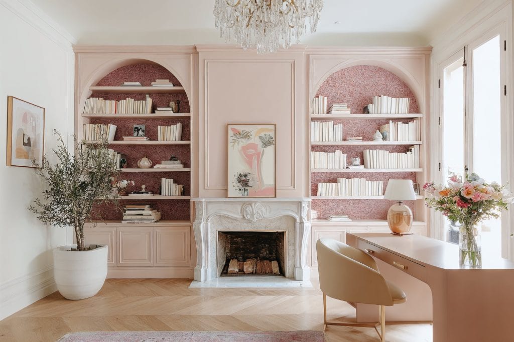 Traditional, feminine home office interior by Decorilla