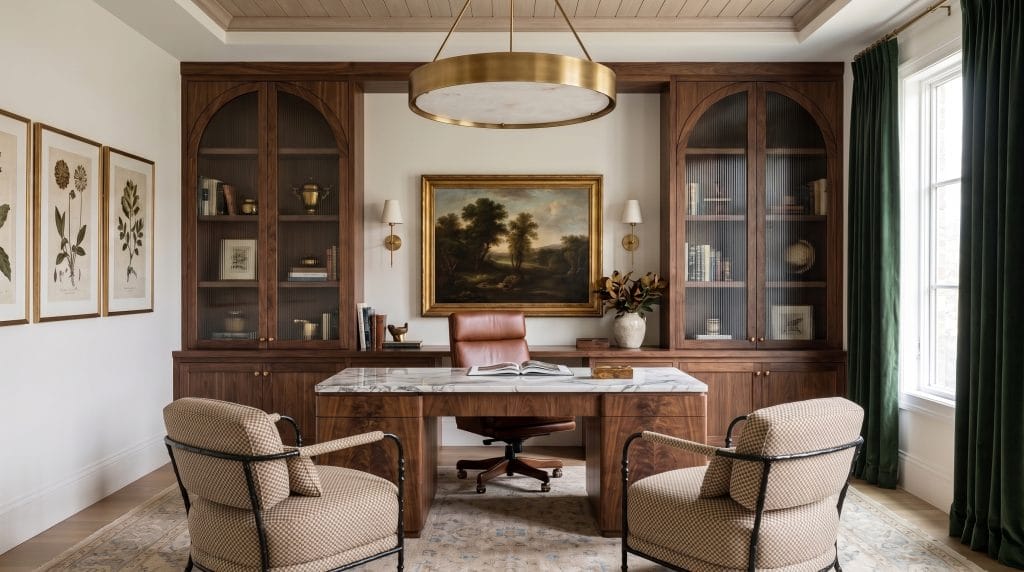 Traditional interior design elements in a timeless home office by Decorilla
