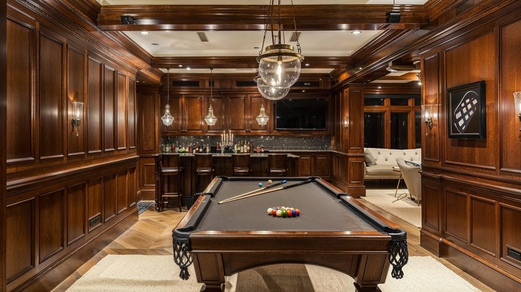 Traditional interior design of a game room, by Decorilla