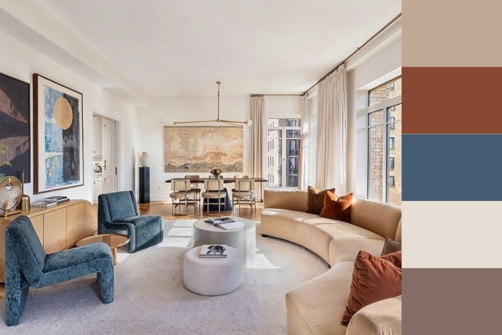 Warm earth tone living room by Decorilla designer, Leanna S.