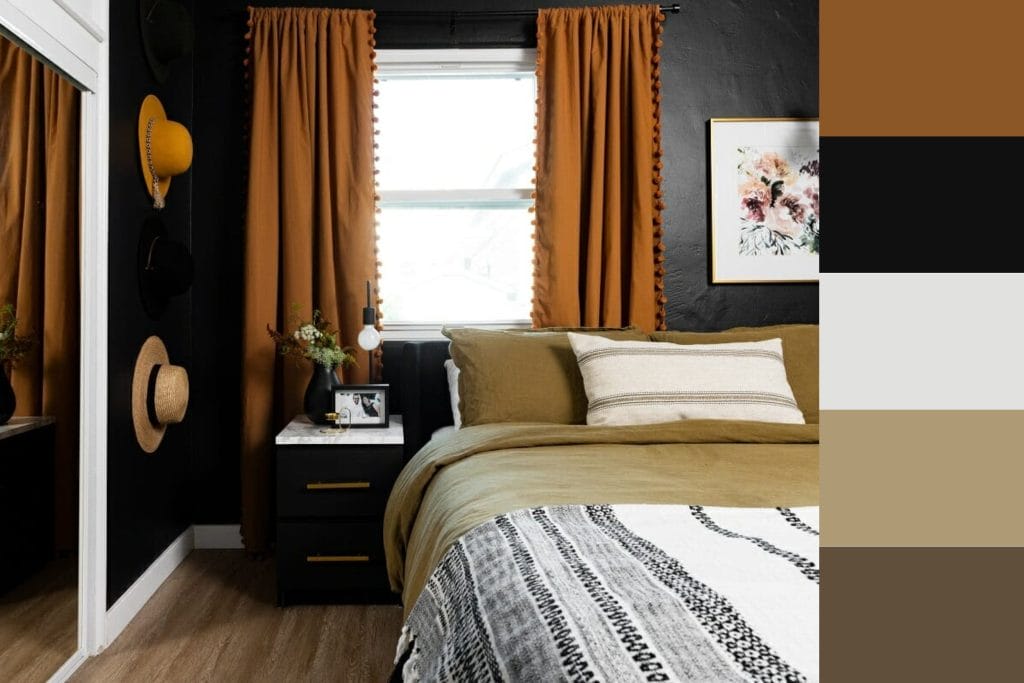 Warm natural earth-tones in a bedroom by Decorilla designer, Caity H.