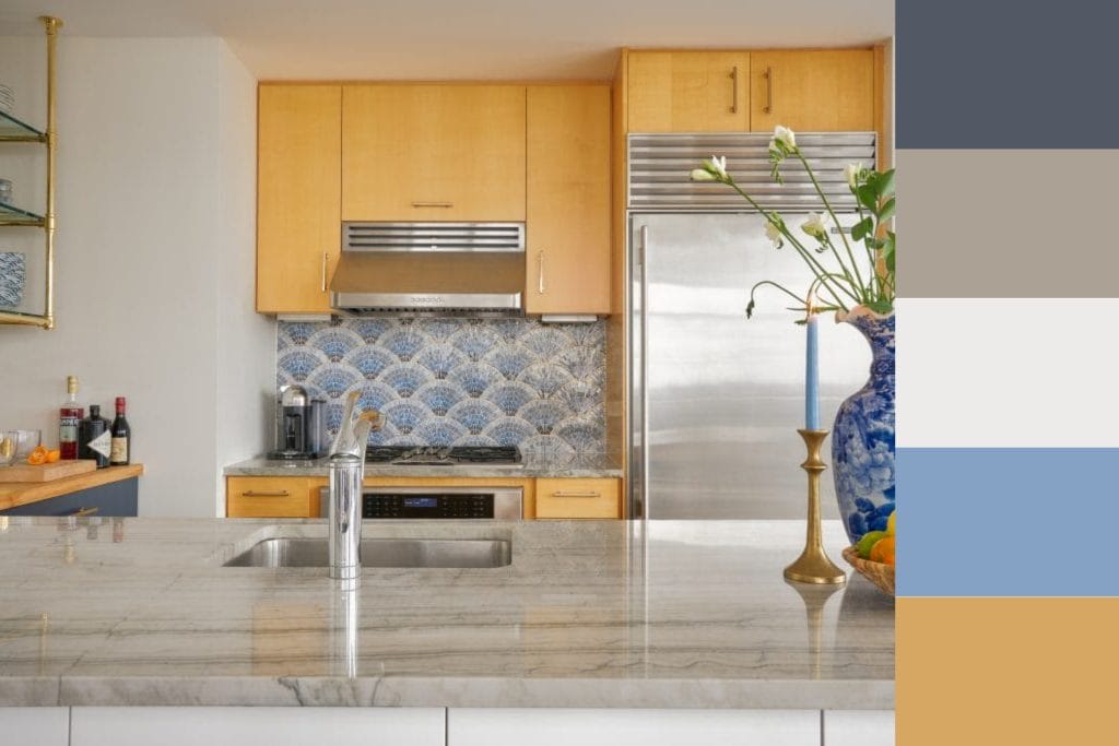 Yellow-blue kitchen by Decorilla designer, Samantha S.