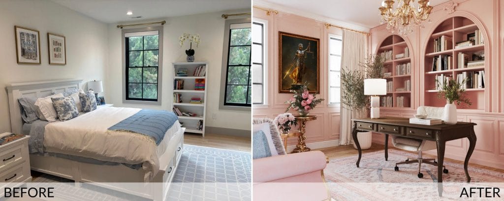 French home office interior before and after design by Decorilla