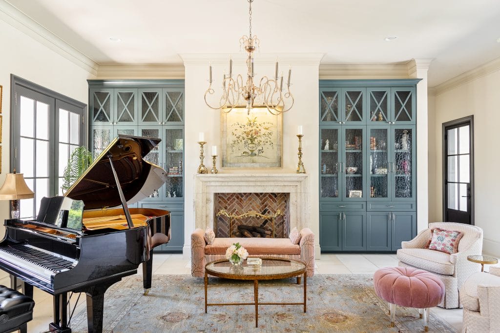 French interior style music room by Decorilla designer, Lacy H