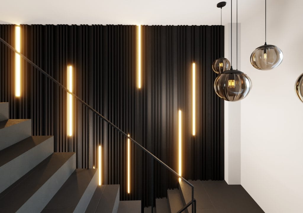 Modern staircase lighting by DECORILLA designer, Kristina B.