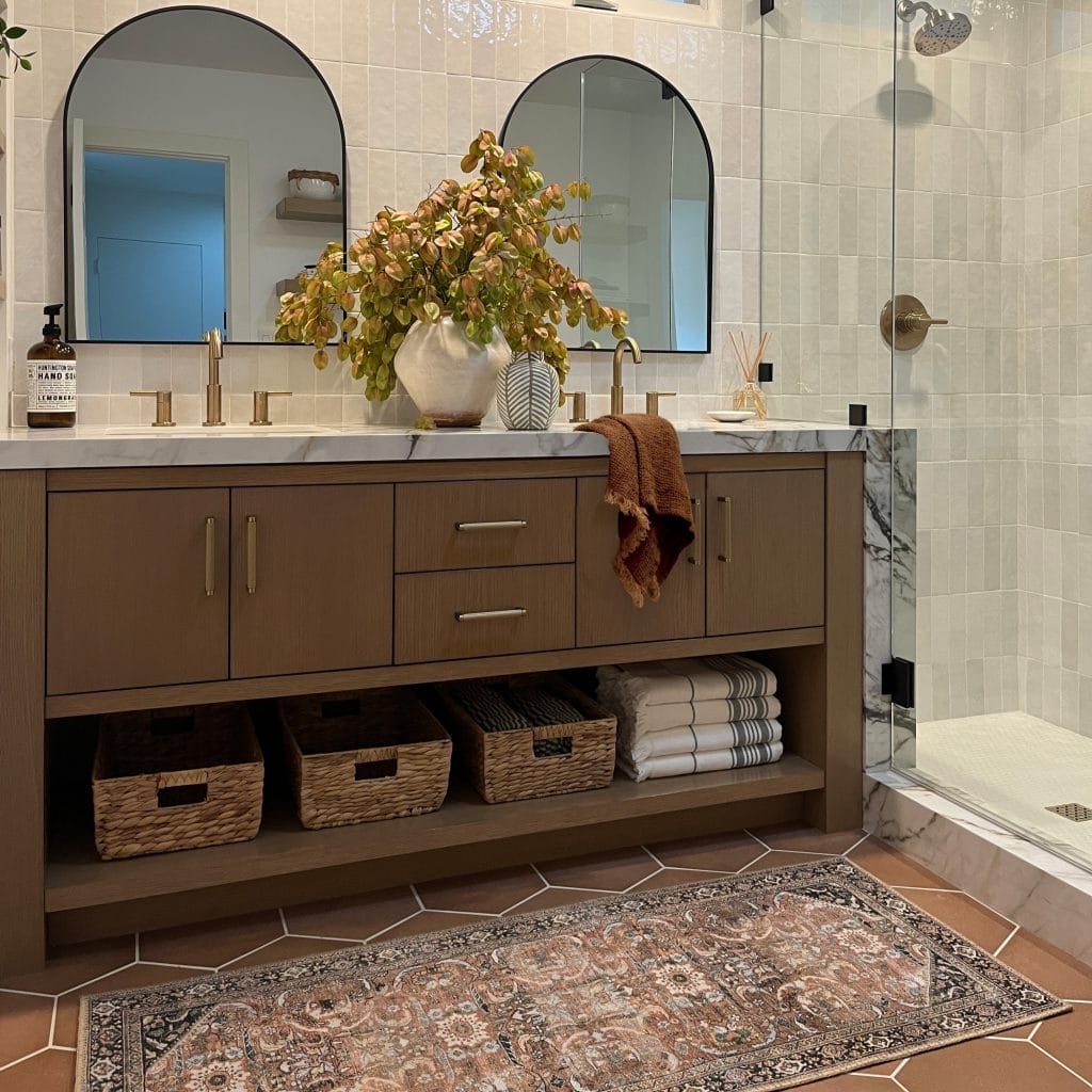 Transitional bathroom floor tile trends 2026 by DECORILLA designer, Bita T.