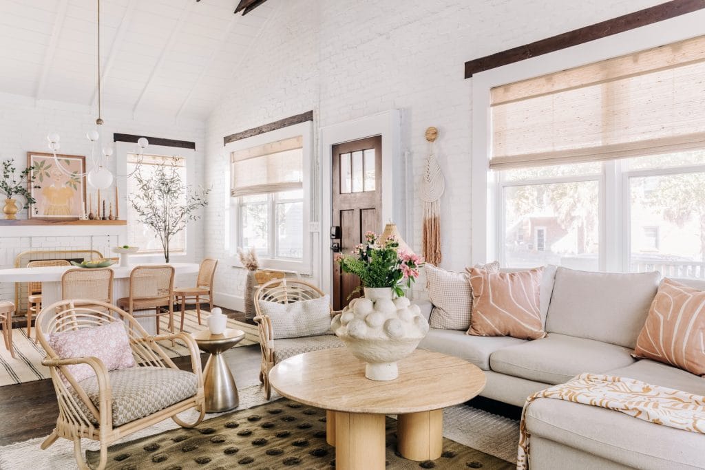 Boho modern living and dining with feminine decor by Decorilla designer, Maja E. 