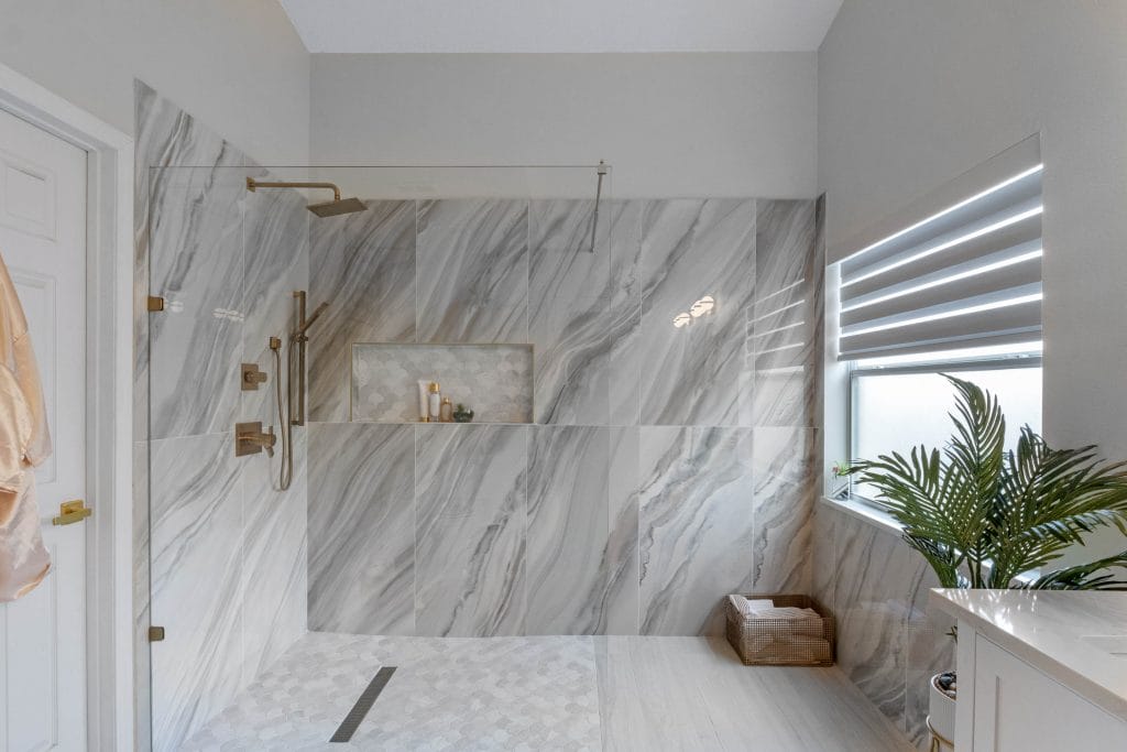 Contemporary latest bathroom tile trends by DECORILLA designer, Aiesha M. .jpg