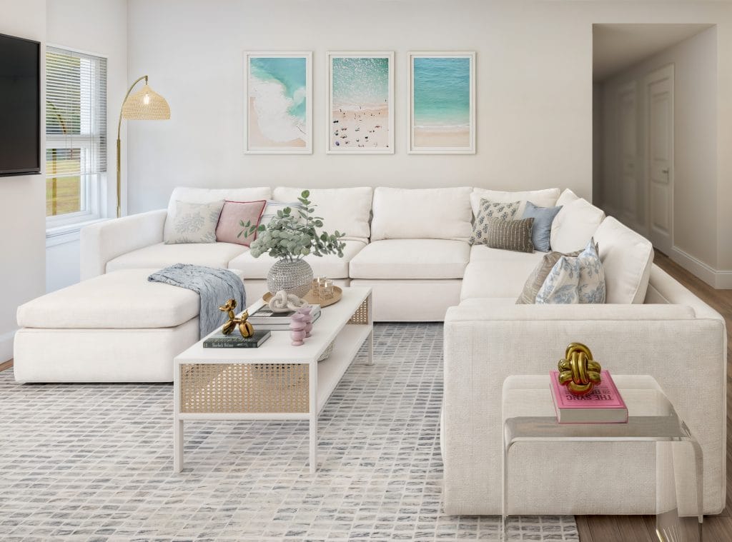 Décoration de salon côtier moderne par la designer DECORILLA, Lara D. 