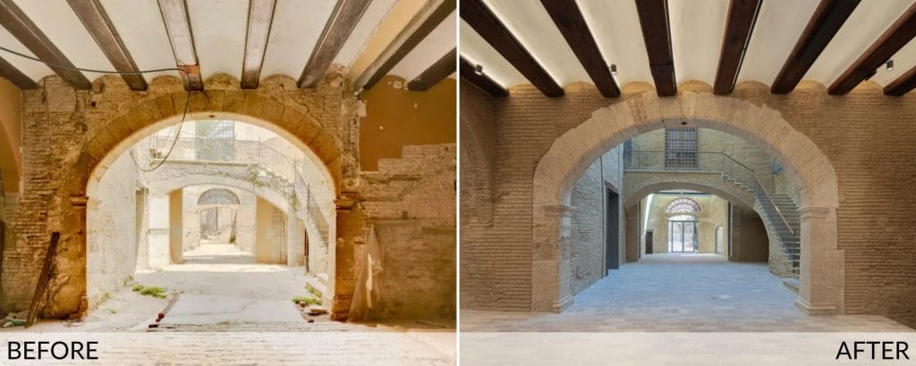 Palacio Valeriola restoration phases, image courtesy Fundación Hortensia Herrero