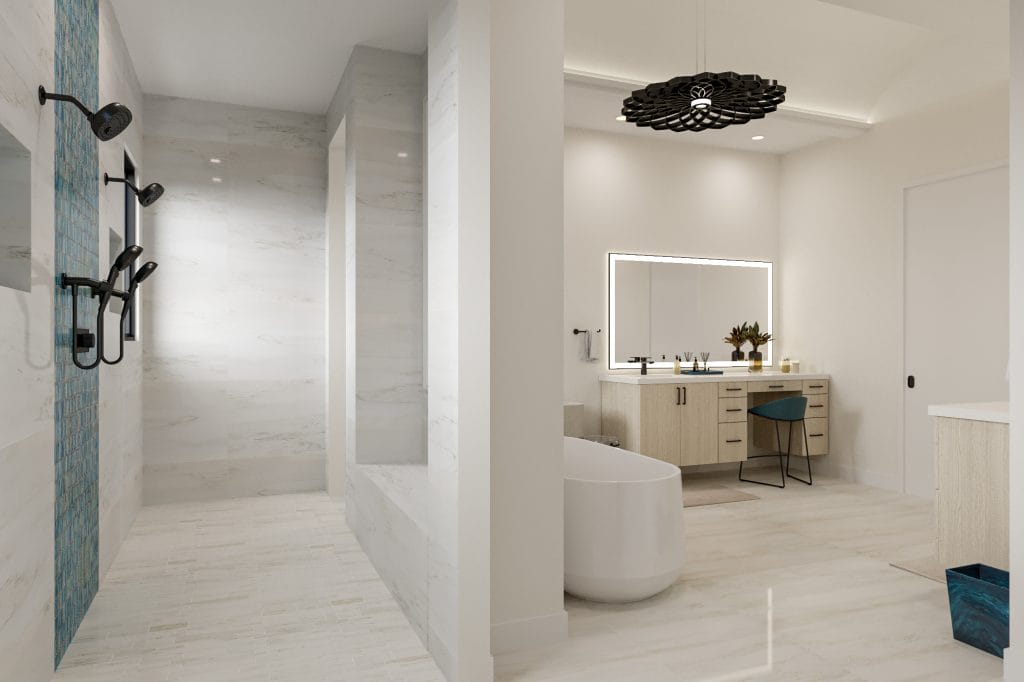 Bathroom design with an ample shower area in a luxurious master suite by Decorilla