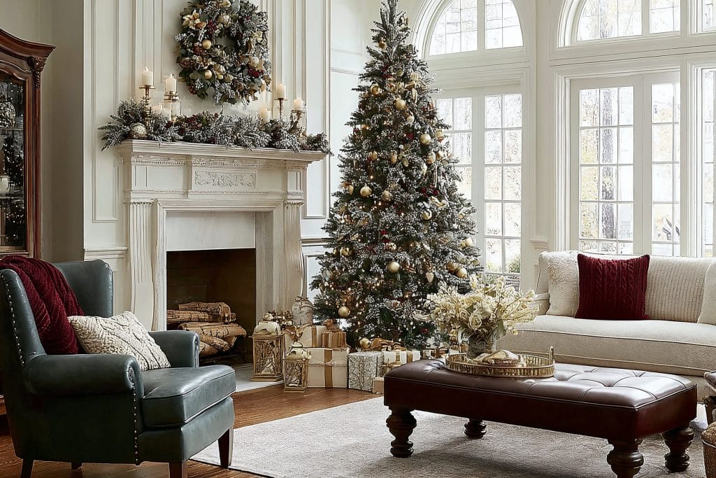 Decorating for Christmas with classy decor in a traditional living room by Decorilla