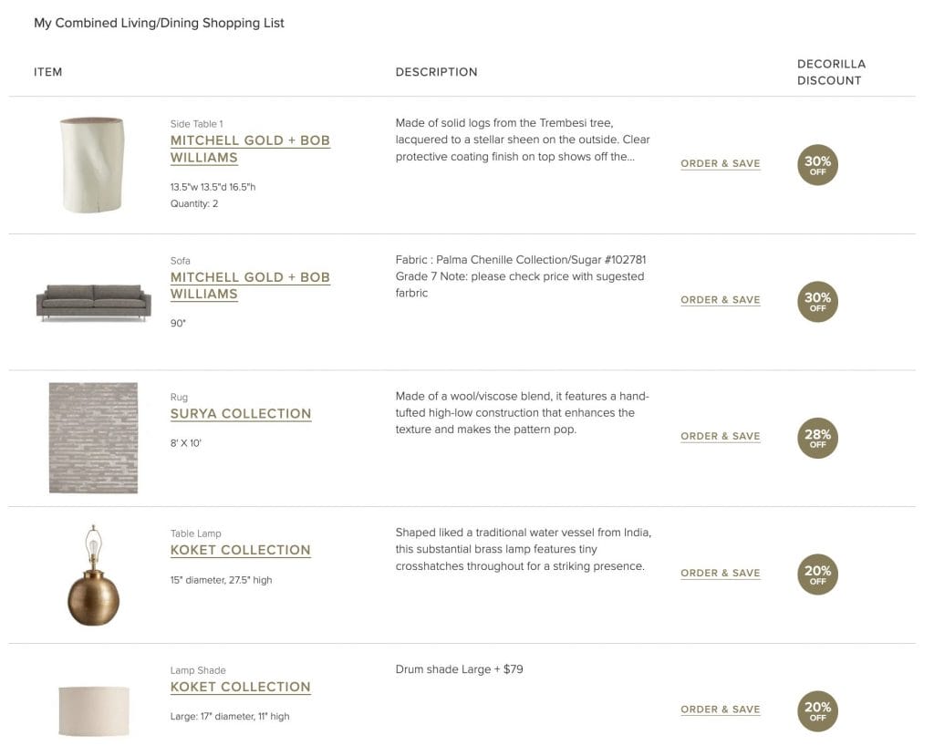 Decorilla online shopping list with exlcusive trade discounts