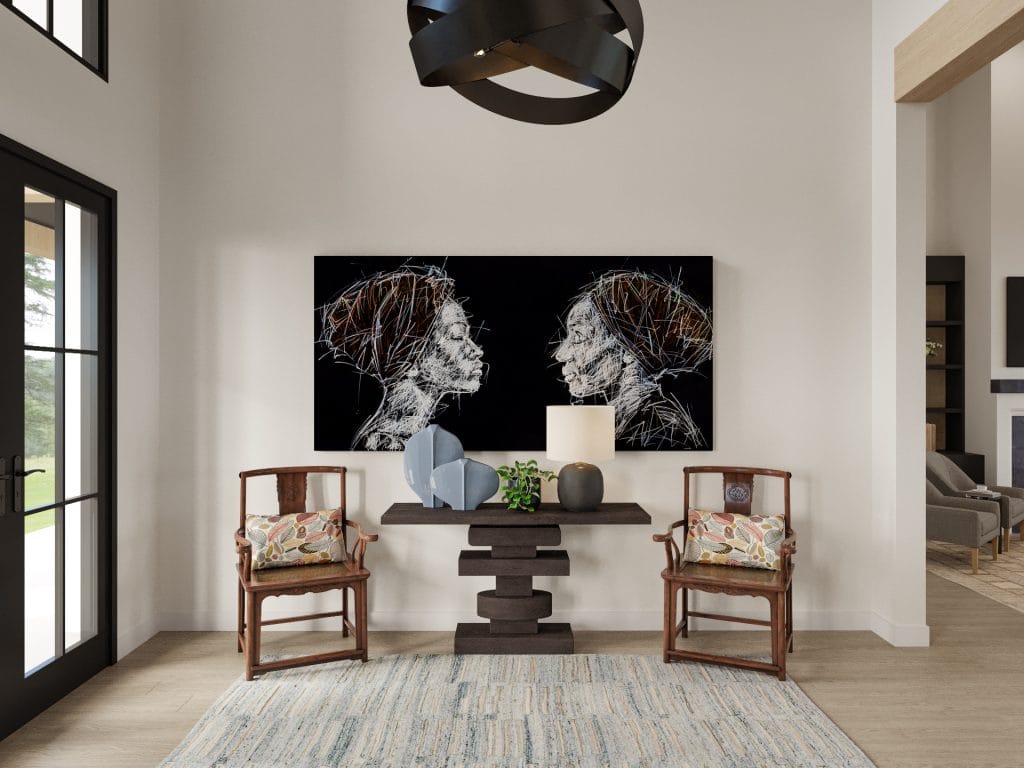 Entry interior with a welcoming artistic flair by Decorilla