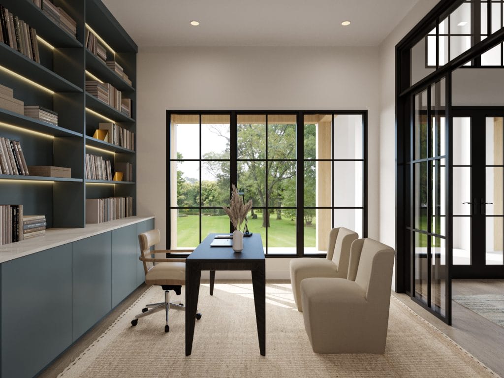 Home office and library interior design by Decorilla